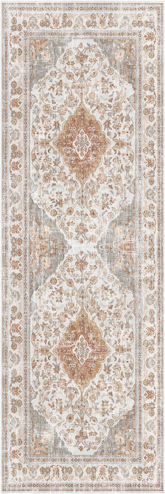 Vhong Boho Area Rugs Washable Vintage Modern Neutral Runner Carpet Brown and Grey 2×6 High Traffic Rug for Kitchen Hallway Living Room Non Slip