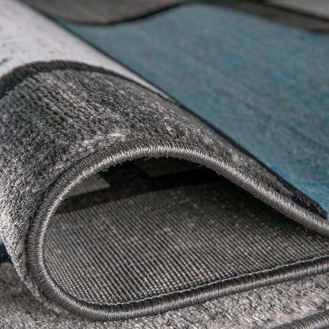 Rugshop Contemporary Modern Boxes for Home Office,Living Room,Bedroom,Kitchen Non Shedding Round Area Rug 8' Blue