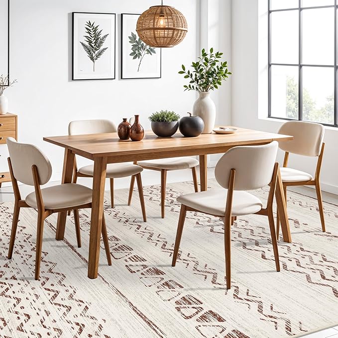 9x12 Area Rugs Living Room, Large Washable Rug for Bedroom Ultra Thin Moroccan Rug with Non Slip Rubber Backing Stain Resistant Soft Low Pile Indoor Carpet Dining Room Waterproof - 9x12 Beige/Brown