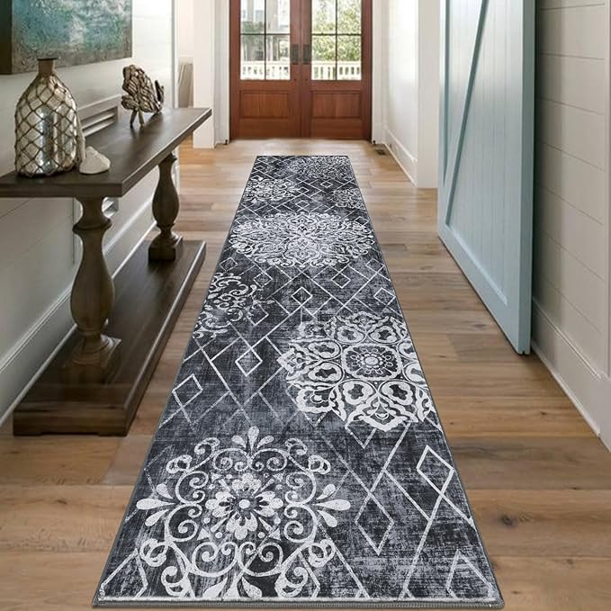 HEBE Hallway Runner Rug 2'8''x12' Washable Vintage Distressed Area Rugs Non Slip Laundry Rug Runner Boho Floor Carpet Runners for Hallways Entryway Laundry Room Kitchen Bathroom
