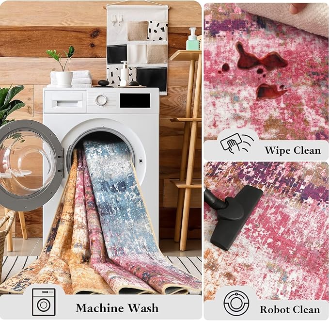 Washable Abstract Runner Rug, 2x6 Modern Area Rugs with Non-Slip Rubber Backed for Kitchen, Thin but Soft Contemporary Carpet Bedroom Entryway Hallway Decor, Galaxy