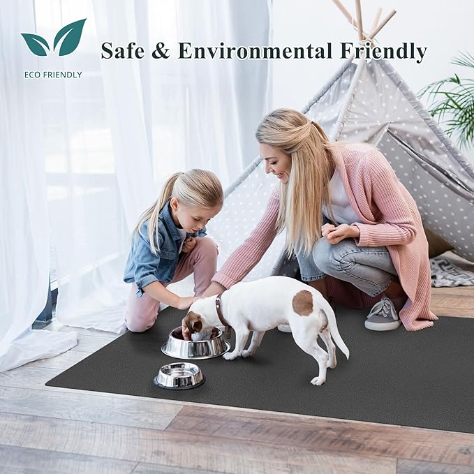 3'x 6' Hallway Runner Rug for Kitchen, Leather-Look Waterproof Vinyl Entryway Floor Mat, Washable Comfort Standing Mat for Bedroom, Bathroom, Laundry Room (Dark Gray)