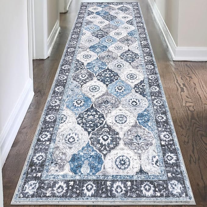 HEBE Hallway Runner Rug 2'8”x8' Washable Vintage Distressed Area Rugs Non Slip Laundry Rug Runner Boho Floor Carpet Runners for Hallways Entryway Laundry Room Kitchen Bathroom
