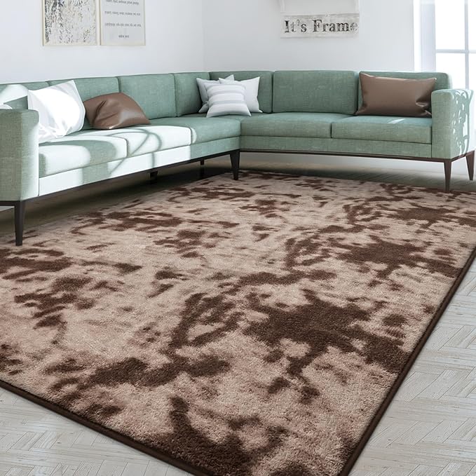 FlyDOIT Large Area Rugs for Living Room Bedroom, 5x8 Ft Tie-Dyed Brown Ultra Soft Comfy Thickened Memory-Foam Indoor Carpets, Cozy Modern Floor Rug for Boys Girls Playroom Dorm Nursery Home Décor