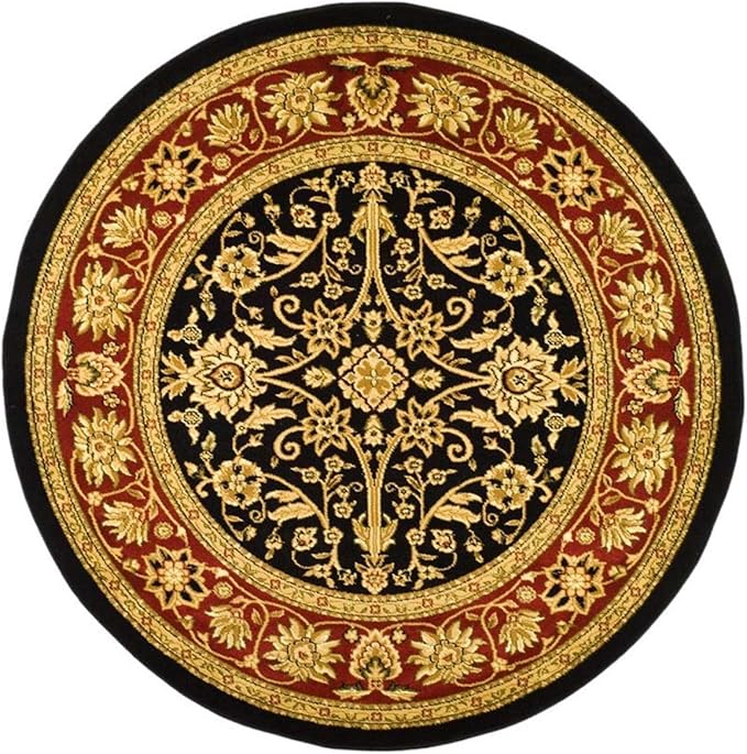 SAFAVIEH Lyndhurst Collection 3'3" Round Black / Red LNH212G Traditional Oriental Non-Shedding Dining Room Entryway Foyer Living Room Bedroom Area Rug