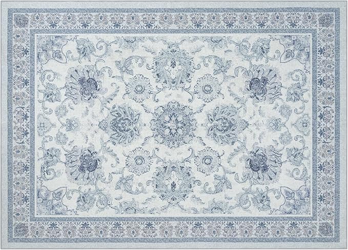 Phantoscope Vintage Collection Area Rug 5'x7' - Washable Rug Boho Rugs Non-Slip for Living Room, Bedroom, Dining Room, Dorm, Indoor Low-Pile Carpet Distressed Accent Rug, Blue/White