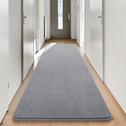 Keeko 2x8 Long Runner Rug, Grey Bedroom Bedside Runner Rug Living Room Carpet Area Throw Rugs for Hallway Soft Indoor Memory Foam Rugs for Teen Kids Classroom Nursery Dorm Laundry Room Decor