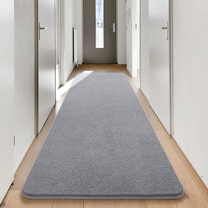 Keeko 2x6 Runner Rug, Grey Bedroom Bedside Runner Rug Small Carpet Living Room Area Throw Rugs for Hallway Soft Indoor Memory Foam Rugs for Teen Kids Classroom Nursery Dorm Laundry Room Decor