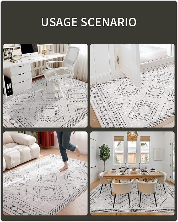 ILANGO Moroccan Runner Rugs for Hallway 2.5'x6' Machine Washable Area Rugs with Rubber Backing Modern Rugs Non Slip Carpet for Kitchen Indoor Floor Dedroom Farmhouse Dining Room, Foldable(Stone Grey)
