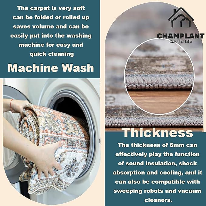 2'x3' Blue Khaki Area Rug Washable Door Mat Vintage Distressed Doormat Indoor Entrance Traditional Thin Floral Print Non Slip Carpet for Kitchen Bathroom Bedroom Living Room