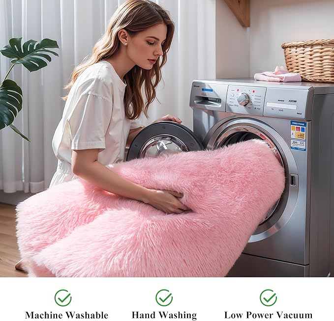 KCHOWUA Pink Fluffy Shag Rugs for Bedroom Girls,4'x6' Machine Washable Soft Shaggy Fuzzy Throw Cute Large Area Rug for Living Room,Modern Pastel Plush Nursery Toddler Kids Dorm Floor Room Carpets