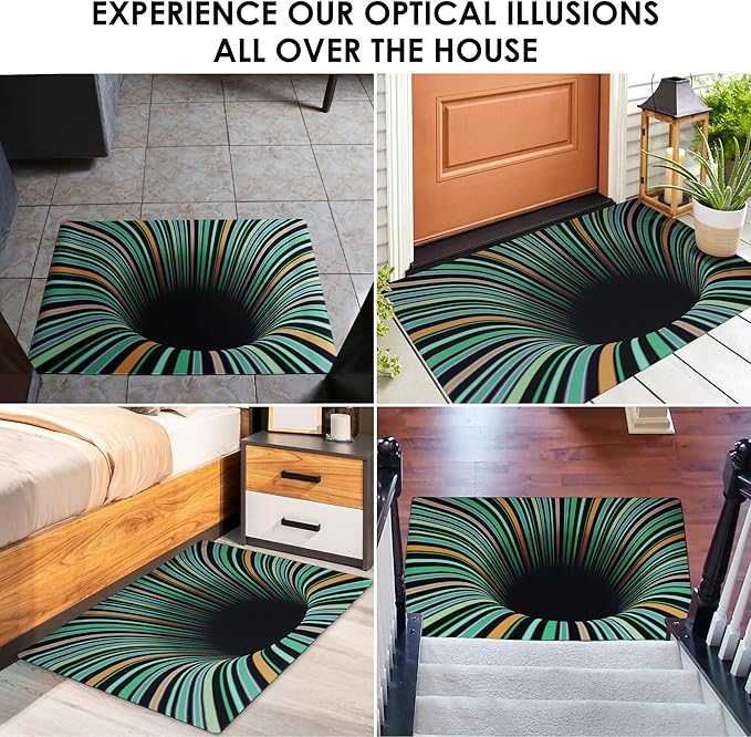 3D Optical Illusion Rug - Vortex Illusion Floor Mat for Door Entrance, Bathroom, Stairs, playroom, Living Room, or Area (Colorful, 31.5 x 20 Inch)