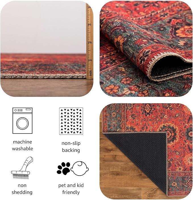 Keen Home Design Machine Washable Area Rugs with Non-Slip Backing, Ideal for Hallway, Living Room, Bedroom, Kitchen and Laundry Room, Vintage Moroccan and Low Pile Rug - (2'6'' x 12'), 166000