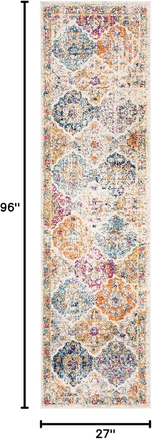 SAFAVIEH Madison Collection Runner Rug - 2'3" x 8', Cream & Multi, Boho Chic Distressed Design, Non-Shedding & Easy Care, Ideal for High Traffic Areas in Living Room, Bedroom (MAD611B)