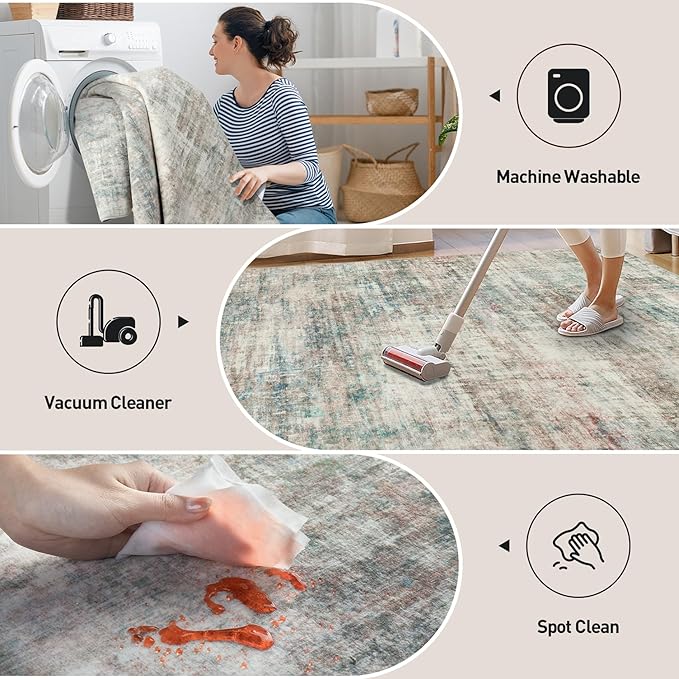 6x9 Area Rugs Washable Rug: Large Modern Abstract Living Room Rug Soft Anti-Skid Thin Carpet Indoor Floor Non-Shedding Carpets for Bedroom Dining Room Farmhouse Nursery Home Office Multi Color