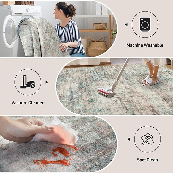10x14 Area Rugs Washable Rug: Modern Abstract Living Room Rug Soft Anti-Skid Thin Carpet Indoor Floor Non-Shedding Carpets for Bedroom Dining Room Farmhouse Nursery Home Office Multi Color
