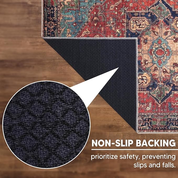 Keen Home Design 2x10 Rug - Machine Washable Runner Rug with Non-Slip Backing, Ideal for Hallway, Entryway, Kitchen, Laundry Room - Vintage, Easy Clean, Durable, Low Pile Rug - (2'6" x 10')