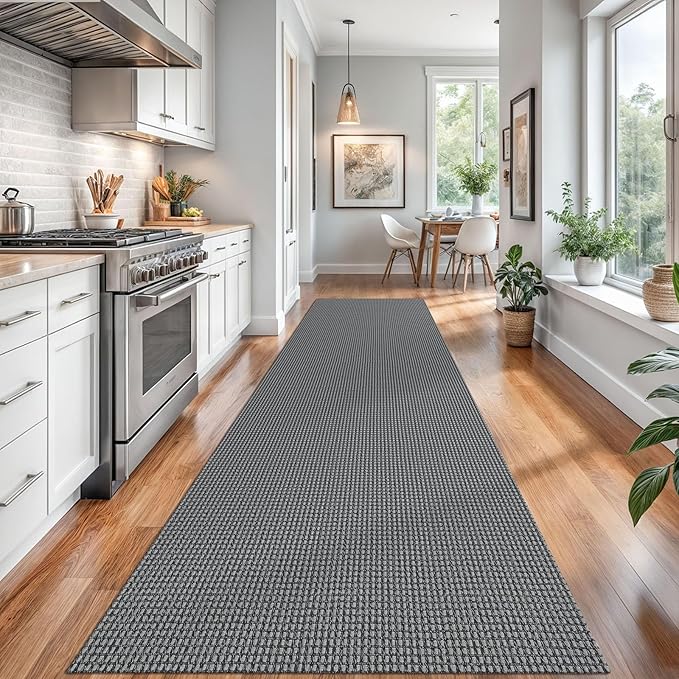 Braided Runner Rug 3x16 Ft Washable Runners for Hallways Non Slip Rubber Backed Kitchen Runners Cotton Long Entryway Runner Indoor, Woven Carpet for Hall Stair Entryway, Dark Grey/Grey