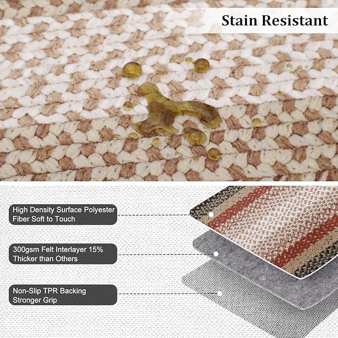 Imitation Braided Collection-Print Washable Area Rugs 10x13 Living Room Rug Modern Bedroom Rug Farmhouse Soft Large Area Rug Non Slip Throw Rugs Stain Resistant Carpet for Nursery Dining Room