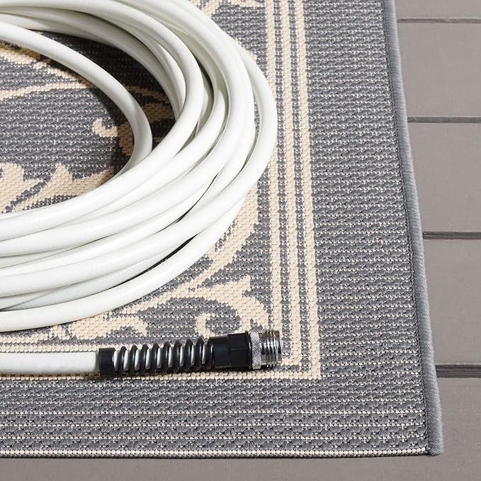 SAFAVIEH Courtyard Collection Runner Rug - 2'3" x 8', Grey & Natural, Scroll Design, Non-Shedding & Easy Care, Indoor/Outdoor & Washable-Ideal for Patio, Backyard, Mudroom (CY2098-3606)