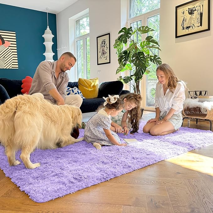 OLANLY 2x4 Machine Washable Runner Rugs for Hallway, Soft Fluffy Shaggy Bedside Rugs for Bedroom, Living Room, Indoor Floor Carpet for Kids Girl Boy, Nursery Rooms, Home Decor Aesthetic, Light Purple