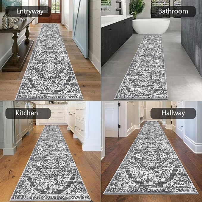 HEBE Hallway Runner Rug 2'8''x14' Washable Vintage Distressed Area Rugs Non Slip Laundry Rug Runner Boho Floor Carpet Runners for Hallways Entryway Laundry Room Kitchen Bathroom