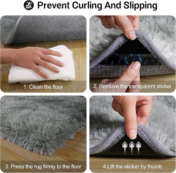 2x3 Rug for Bedroom, Fluffy Area Rugs for Living Room, Small Soft Shag Fuzzy Shaggy Carpets for Kids Boys and Girls Dorm with 4 Non-slip Rug Tapes for Room Home Decor (2ft x 3ft, Tie-dyed Grey)