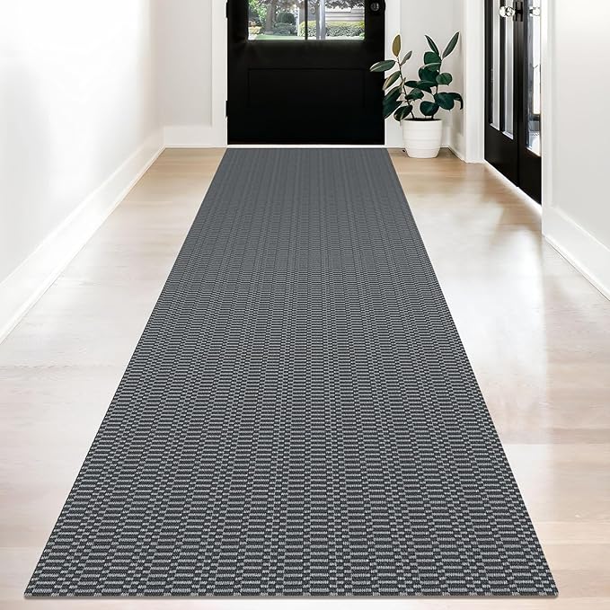 KOZYFLY Washable Runner Rug 3x12 ft Hallway Kitchen Runner Rugs with Rubber Backing Bobo Non Slip Entryway Runner Indoor, Long Carpet Runners for Hall Kitchen Entryway, Grey/Charcoal Grey