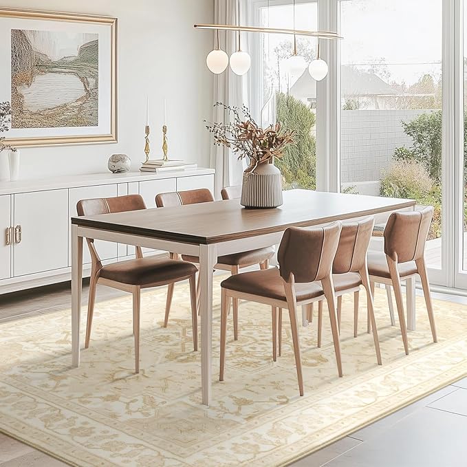 BESTSWEETIE 6x9 Area Rugs for Living Room, Washable Ultra Soft Boho Vintage Print Pattern Rug Non Slip Low Pile Carpet for Dining Room Bedroom Entryway Indoor-Light Coffee