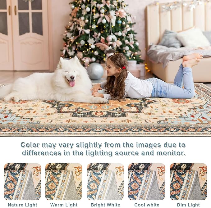 2x3 Orange Beige Small Area Rug for Entryway, Soft Washable Rugs with Non-Slip Backing for Bedroom Kitchen, Vintage Throw Carpet Laundry Entry Front Door Decor