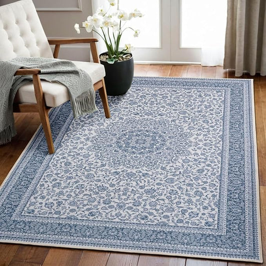 Floral Washable Area Rug 3x5, Spill-Proof Surface, Non-Slip Backing, Cozy Soft Faux Wool, Printed Rug for Entryway, Kitchen Rugs, Bedroom, Bathroom - Ieve