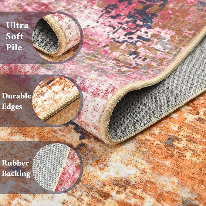 Washable Abstract Runner Rug, 2x6 Modern Area Rugs with Non-Slip Rubber Backed for Kitchen, Thin but Soft Contemporary Carpet Bedroom Entryway Hallway Decor, Galaxy