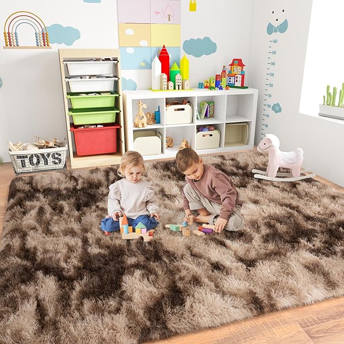 Large Rugs 8x10 Area Rugs for Living Room,Plush Fluffy Carpets for Boy and Girls Room, Modern Soft Shag Rug for Bedroom, Non Slip, Indoor Carpet for Kids Dorms Home Office Decor, Brown
