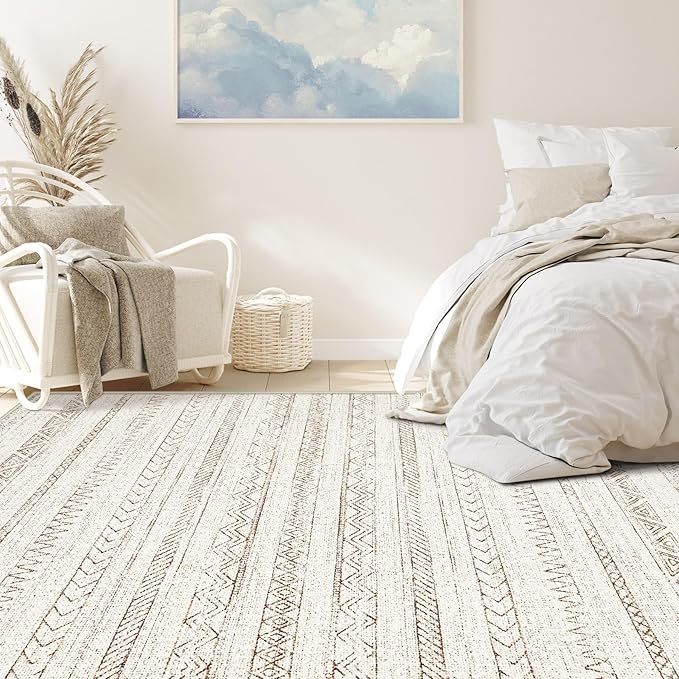 4x6 Area Rugs for Living Room, Soft Washable Boho Geometric Rug Moroccan Neutral Rug, Morden Farmhouse Stain Resistant Indoor Carpet for Bedroom Dining Room Playroom Office(4'x6',Brown)