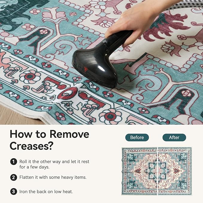 3x5 Area Rug, Vintage Floral Rug for Living Room, Small Area Rugs for Bedroom, Non-Slip Washable Rug, Traditional Persian Boho Style, Fluffy Low-Pile Soft Carpet, Light Blue