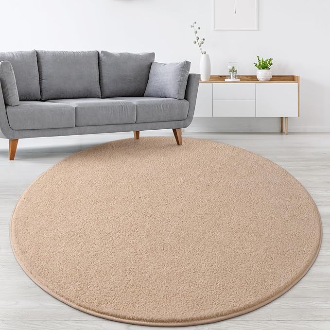 Lascpt Round Rug for Bedroom 5x5, Beige Circle Rug for Living Room Super Soft Thicken Memory Foam Circular Rug, Non-Slip Indoor Area Rug for Modern Home Decor, Round Carpet for Nursery Kid's Room