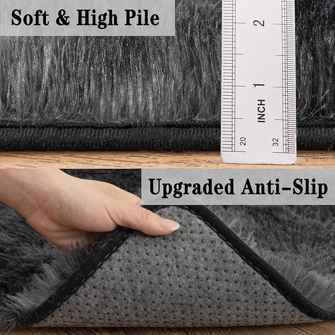 5x7 Shaggy Rugs for Living Room, Tie-Dyed Dark Grey Fluffy Area Rug for Bedroom, Soft Plush Shag Carpet for Kids Room, Indoor Non-Slip Fuzzy Rug