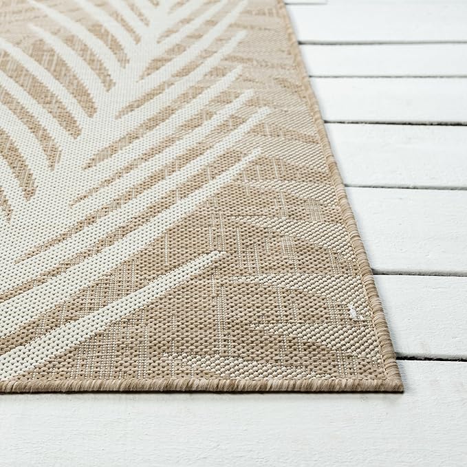 LR Home 5 x 7 Indoor/Outdoor Area Rug for Home Decor | Floral Carpet Suitable for Living Room, Bedroom, Playroom, Patio, Garden | Tropical Farmhouse Rug | Beige/Ivory