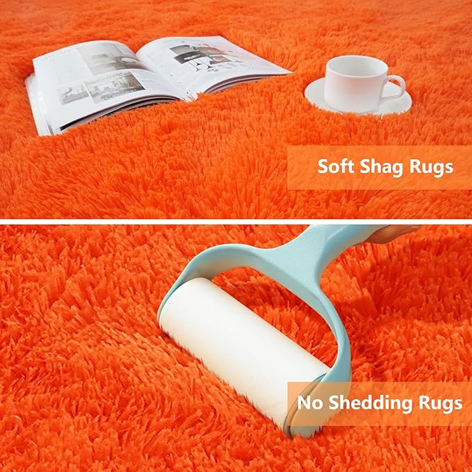Shag Area Rugs for Bedroom Living Room,4X6 Ultra Soft Fluffy Area Rugs for Dorm, Indoor Carpet Nursery Rugs for Kids Room Home Decor,Orange