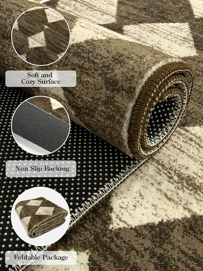 Lahome Small 2x3 Kitchen Rugs Non Slip, Machine Washable Entryway Rugs, Moroccan Trellis Indoor Soft Non-Slip Non-Shedding Throw Bathroom Carpet for Doorway Bedside Laundry Room, Brown