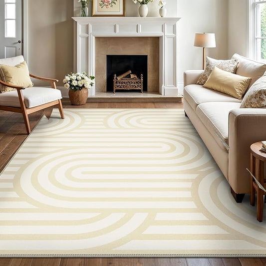Bavni Area Rugs 8x10, Modern Soft Bedroom Rug, Machine Washable Rug Non Slip, Abstract Low Pile Large Rugs for Living Room, Dining Room, Abstract Brown Beige