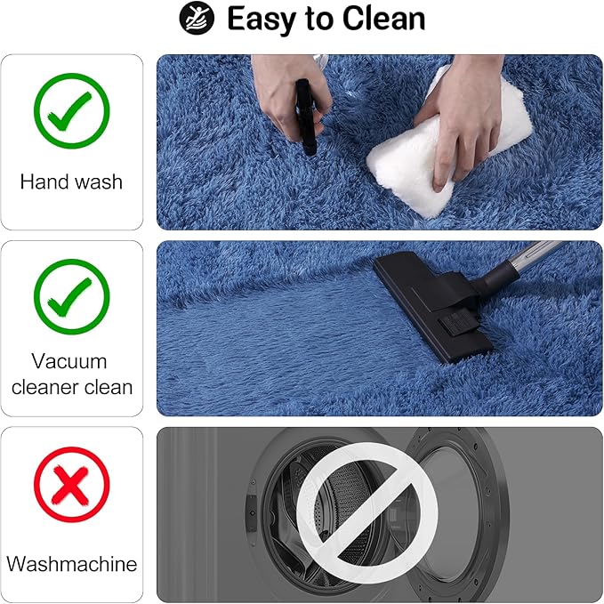 3x5 Area Rug for Bedroom, Fluffy Soft Blue Shag Rugs for Living Room, Small Fuzzy Plush Shaggy Carpets for Boys and Girls Dorm Room Home Decor (3ft x 5ft, Blue)
