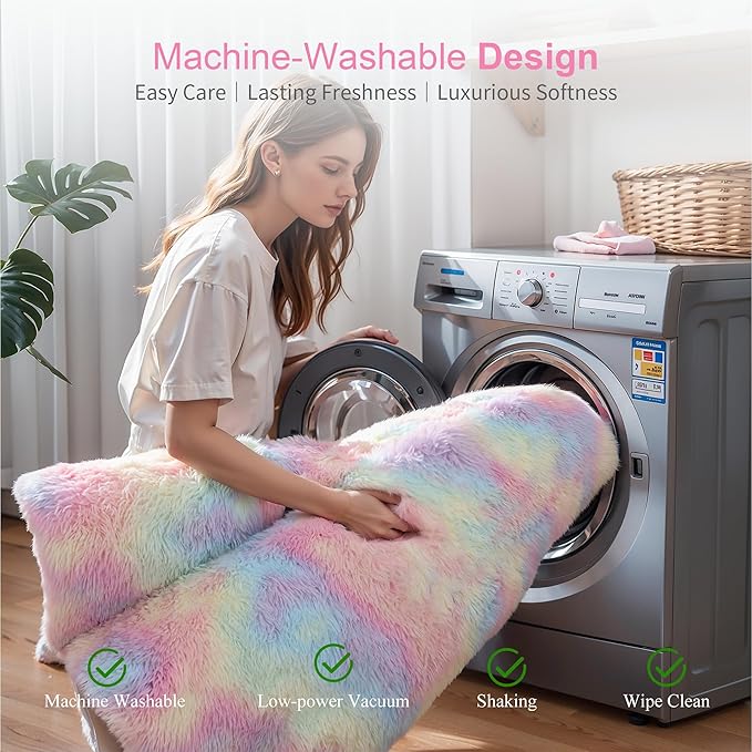 Thick Area Rug 5x8 Unicorn Fluffy Shag for Girls Bedroom, Rainbow Soft Fuzzy Furry Shaggy Pastel Rug for Living Room,Thickened Washable Non Slip Princess Kids Nursery Boys Dorm Room Carpets