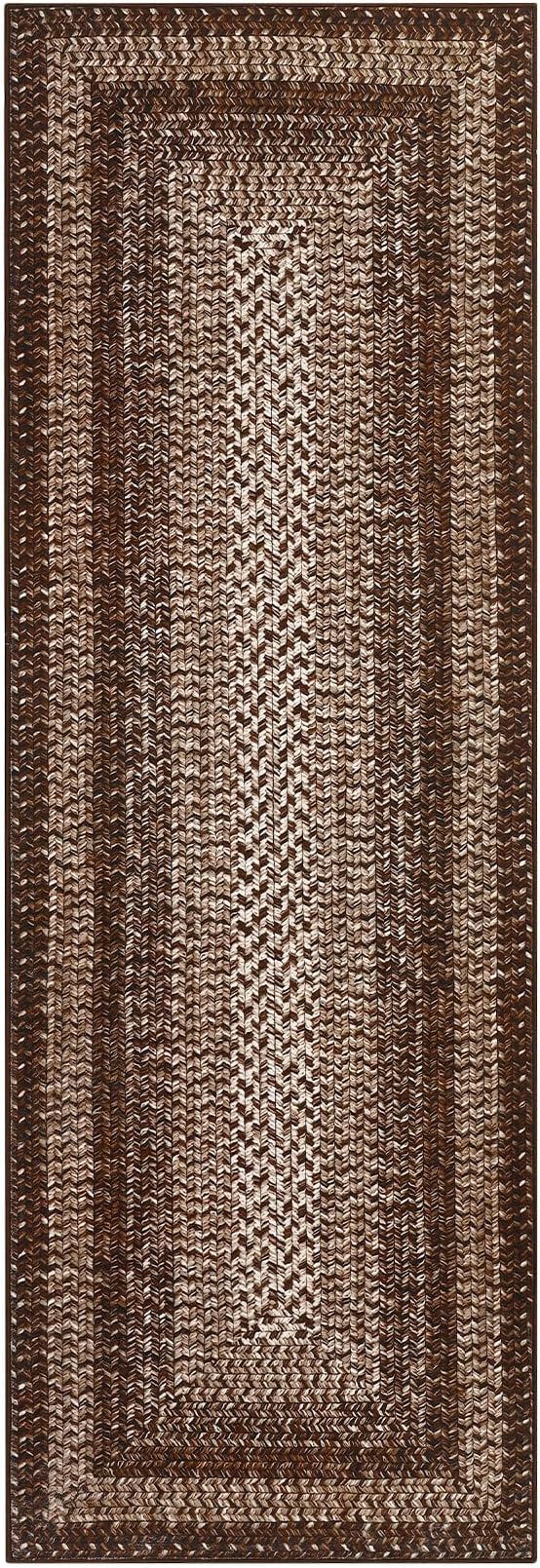 Washable Runner Rug 2x6 Bathroom Rugs Dark Brown Modern Printed Braided Bedroom Rug Non Slip Geometric Kitchen Rugs Stain Resistant Carpet for Laundry 2'x6' Dark Brown