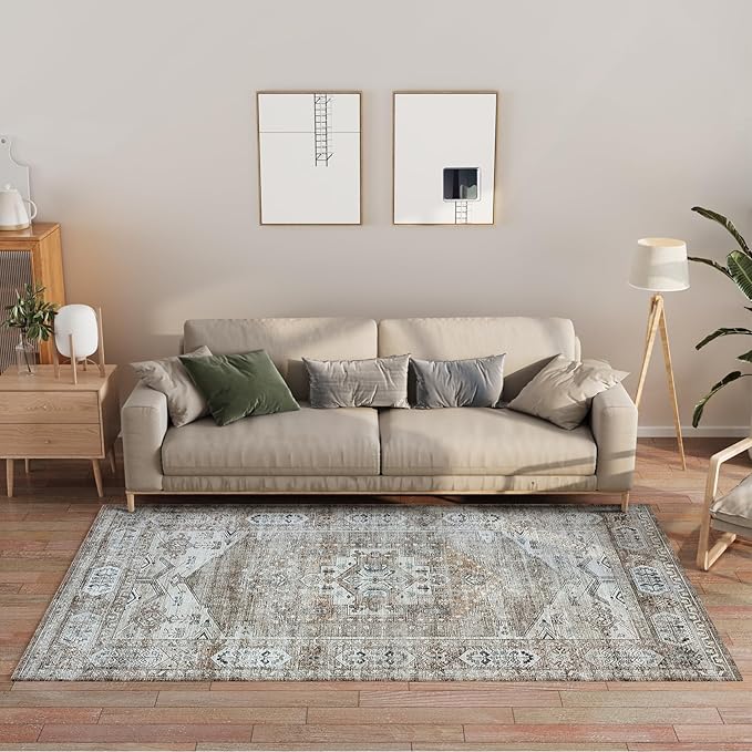 Vintage Area Rug 3x5 for Bedroom, Small Distressed Rug for Kitchen Entryway Bathroom Living Room Office Carpet