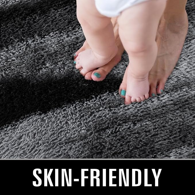 TWINNIS Super Soft Shaggy Rugs Fluffy Carpets, 6x9 Feet, Indoor Modern Plush Area Rugs for Living Room Bedroom Kids Room Nursery Home Decor, Upgrade Anti-Skid Rectangular Fuzzy Rug, Black Gray