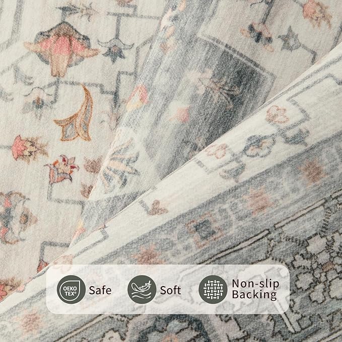 4x6 Washable Area Rug for Living Room, Vintage Neutral Boho Rugs for Office, Dining Room, Kids Room, Farmhouse, Durable Low Pile Non Slip Carpet for High Traffic Areas, Taupe
