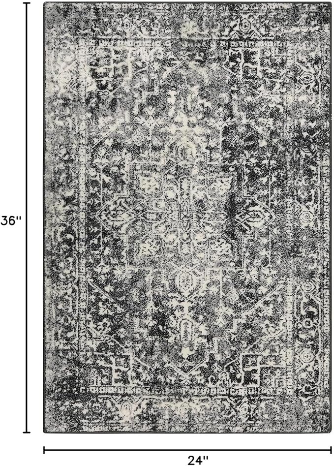 Morebes Vintage 2x3 Black Entryway Rugs, Washable Kitchen Rug Non Slip Indoor Door Mat, Medallion Stain-Resistant Soft Low Pile Throw Carpet for Entrance Bathroom Bedroom