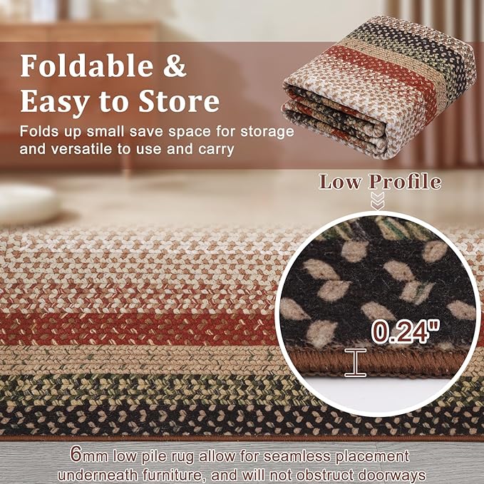 Imitation Braided Collection-Print Washable Area Rugs 10x13 Living Room Rug Modern Bedroom Rug Farmhouse Soft Large Area Rug Non Slip Throw Rugs Stain Resistant Carpet for Nursery Dining Room