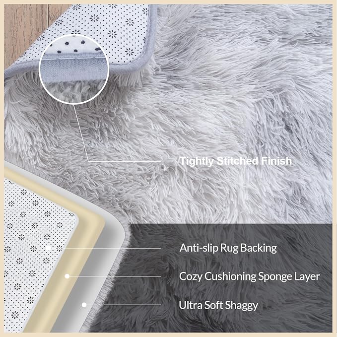 6x9 Rugs for Living Room, Large Fluffy Area Rugs for Bedroom, Soft Carpet Shag Kids Room Rug, Non-Slip Fuzzy Rugs Indoor (Grey Tie-Dyed, 6ft x 9ft)